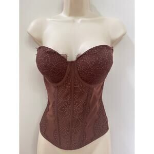 Reoria Lace Corset Top Y2K Trendy Built in Bra Tank Tops Brown Zipper Sz Medium